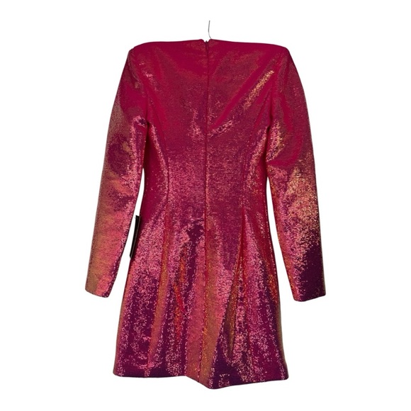 Nadine Merabi Bailey Deep Plunge Sequin Mini Blazer Dress Hot Pink NWT - Picture 2 of 12